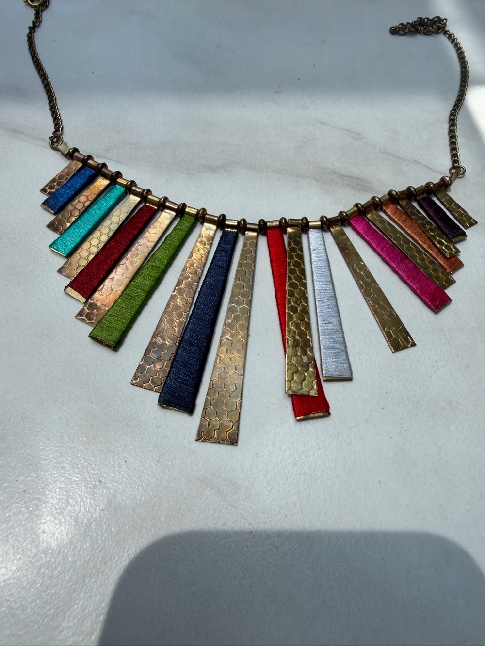 Multicolor Hammered Bar Fringe Necklace - Women Jewelry